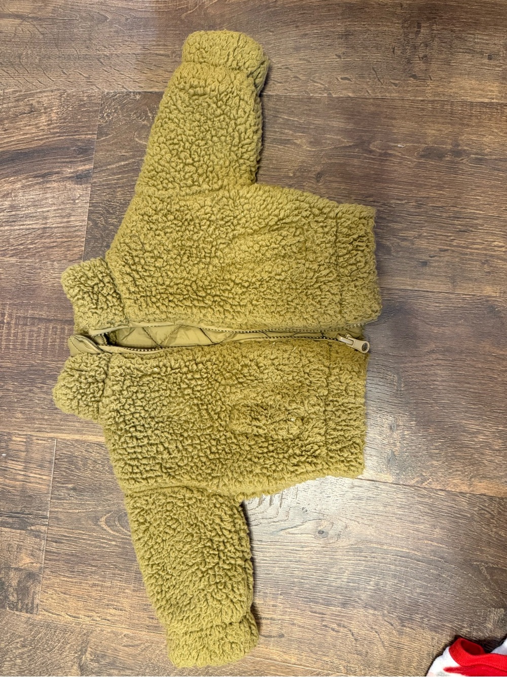 Faux Shearling Zip-Up Jacket - Green/Khaki  - Reversible